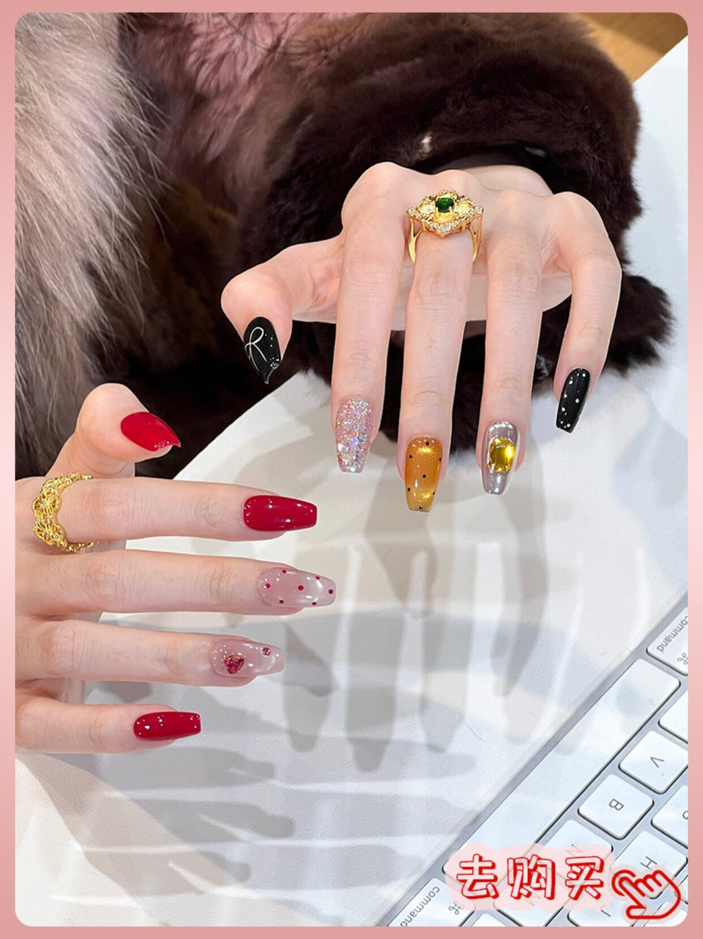 Nail Art: 2026 New Arrival—Luxurious Mid-Length Butterfly Cat-Eye Design, Handcrafted
