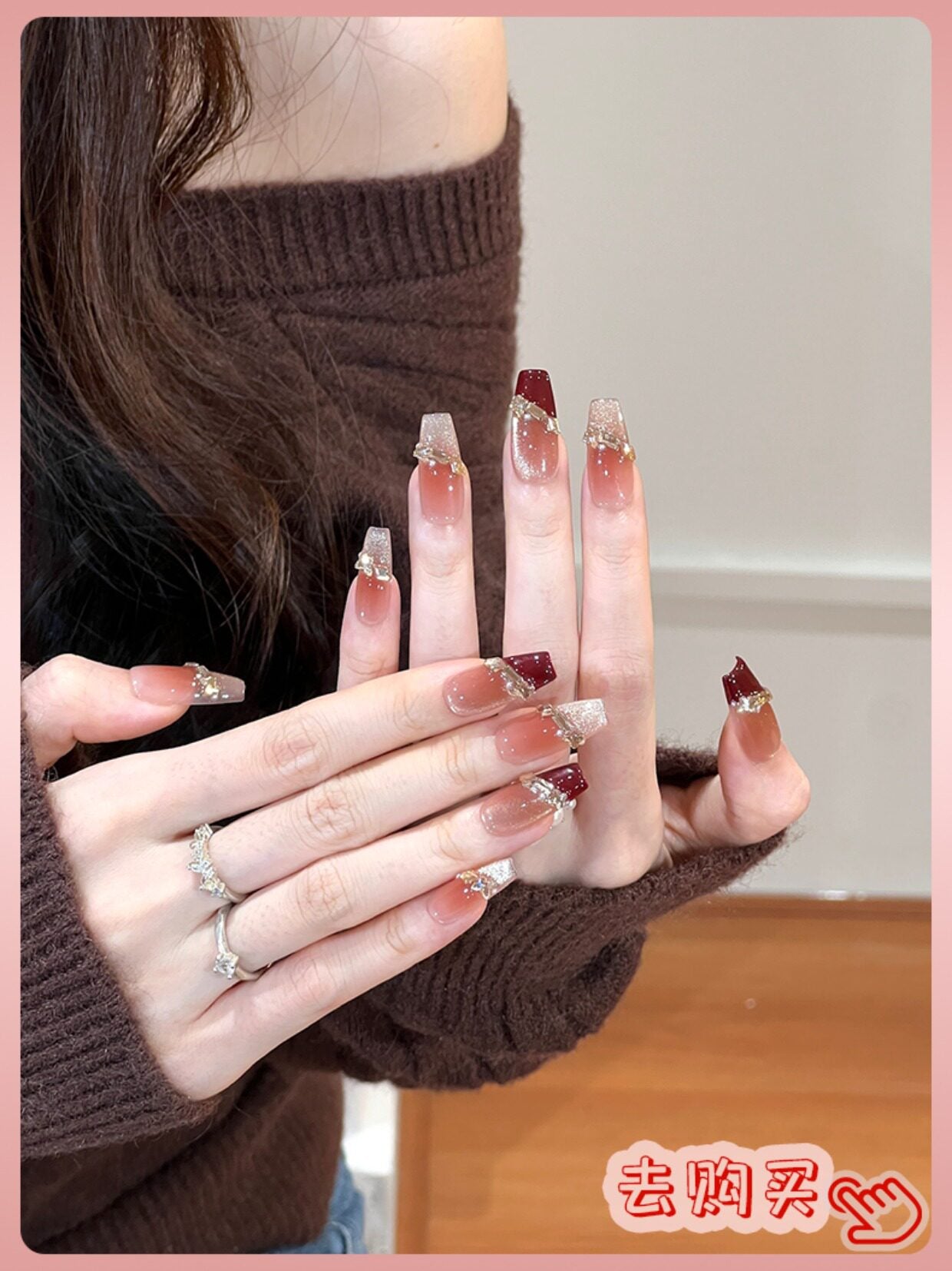 Nail Art: 2026 New Arrival—Luxurious Mid-Length Butterfly Cat-Eye Design, Handcrafted
