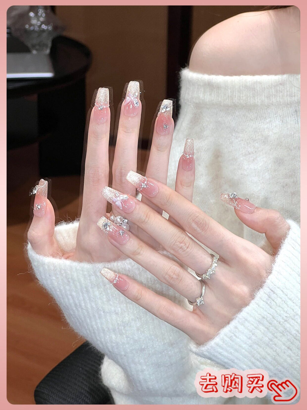 Nail Art: 2026 New Arrival—Luxurious Mid-Length Butterfly Cat-Eye Design, Handcrafted
