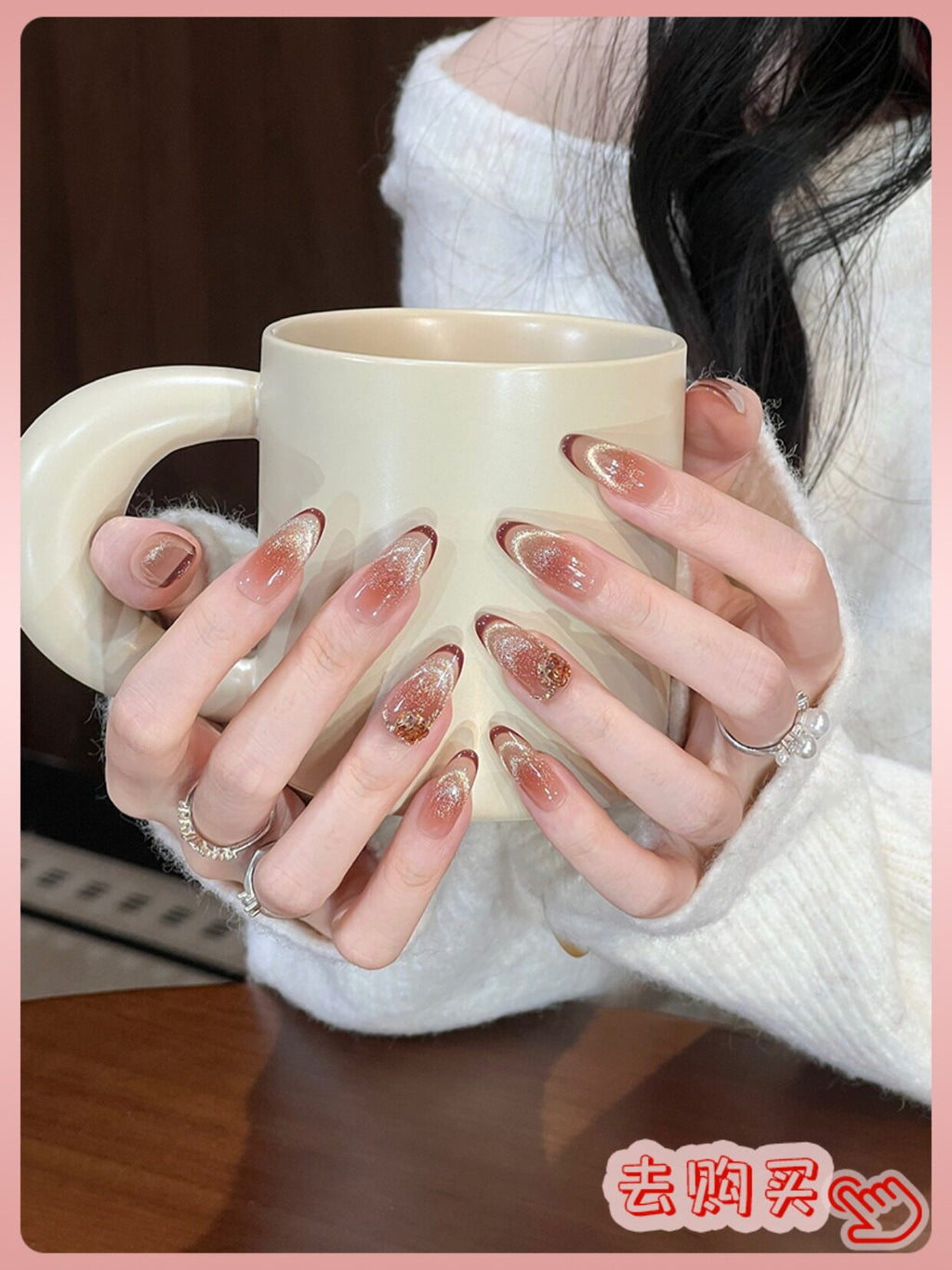Nail Art: 2026 New Arrival—Luxurious Mid-Length Butterfly Cat-Eye Design, Handcrafted