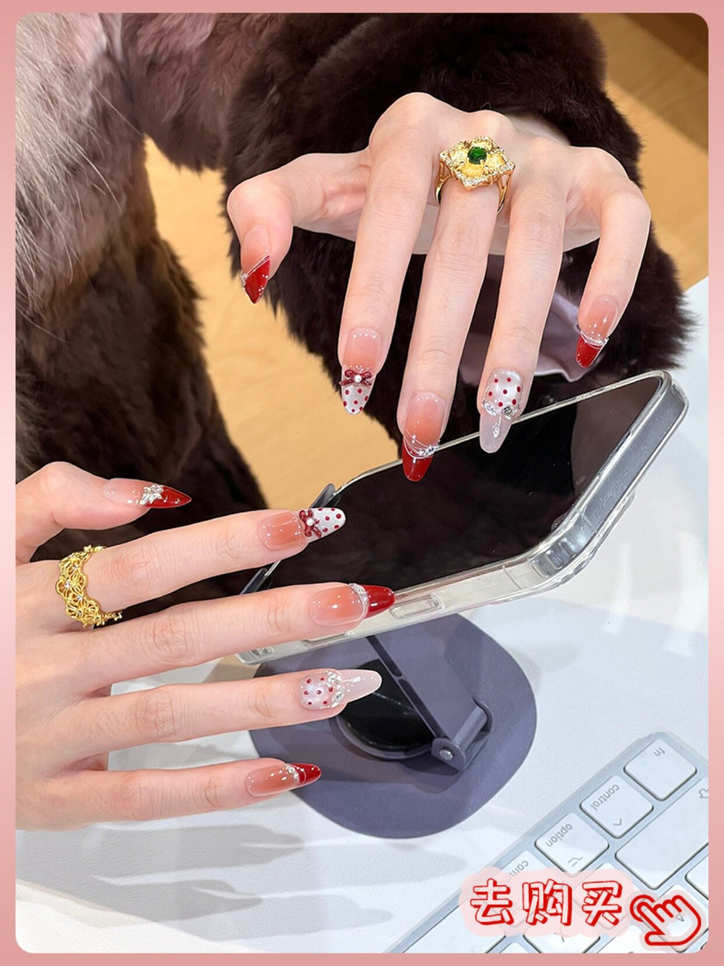 Nail Art: 2026 New Arrival—Luxurious Mid-Length Butterfly Cat-Eye Design, Handcrafted