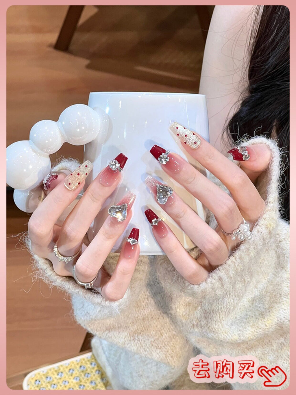Nail Art: 2026 New Arrival—Luxurious Mid-Length Butterfly Cat-Eye Design, Handcrafted