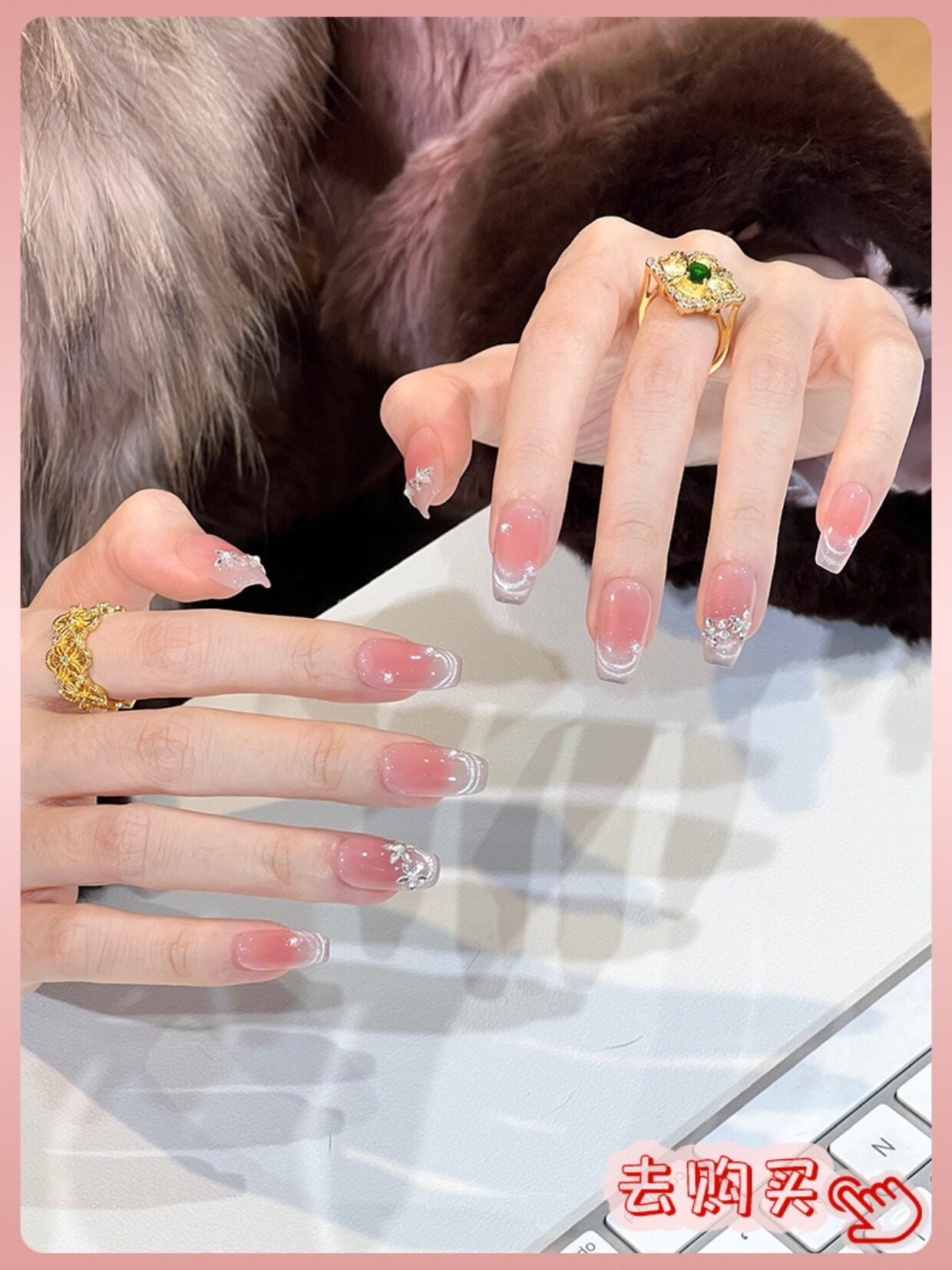 Nail Art: 2026 New Arrival—Luxurious Mid-Length Butterfly Cat-Eye Design, Handcrafted