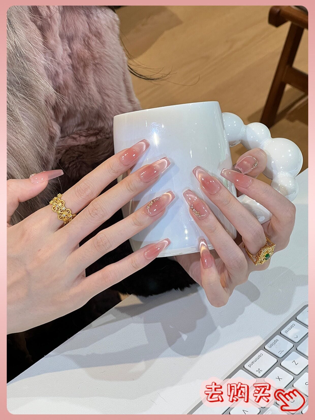 Nail Art: 2026 New Arrival—Luxurious Mid-Length Butterfly Cat-Eye Design, Handcrafted