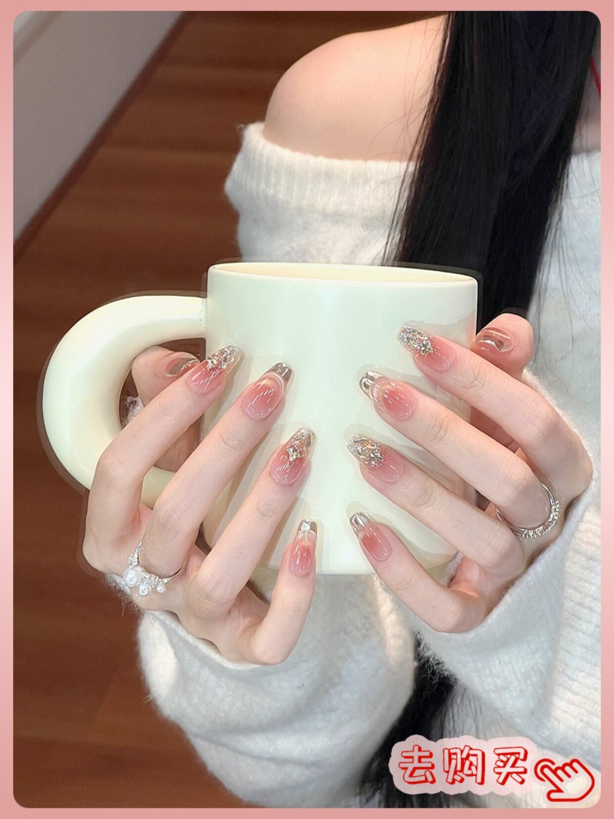 Nail Art: 2026 New Arrival—Luxurious Mid-Length Butterfly Cat-Eye Design, Handcrafted